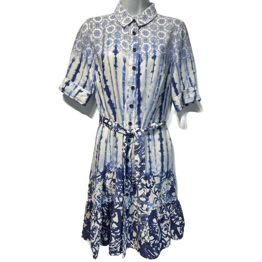 Peter Som Button front career Tie-dye belted Ruffle Shirt Dress Size 4